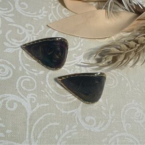 Vintage Gold Tone Swirl Glitter Enamel Curved Earrings